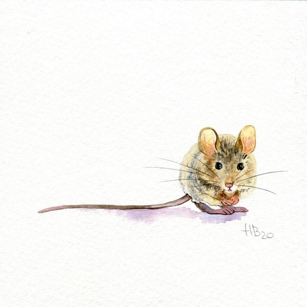 Mouse. Mouse watercolor. Mouse art. Mouse painting. Mouse original art. Tiny mouse. Tiny watercolor. Miniature mouse. Miniature watercolor