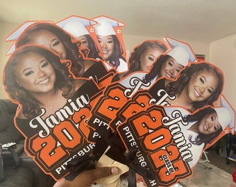 Senior Graduation Fan with white ribbon **Custom Design must be approved , before production begins.