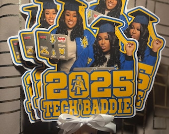 Senior Graduation Fan with white ribbon **Custom Design must be approved , before production begins.