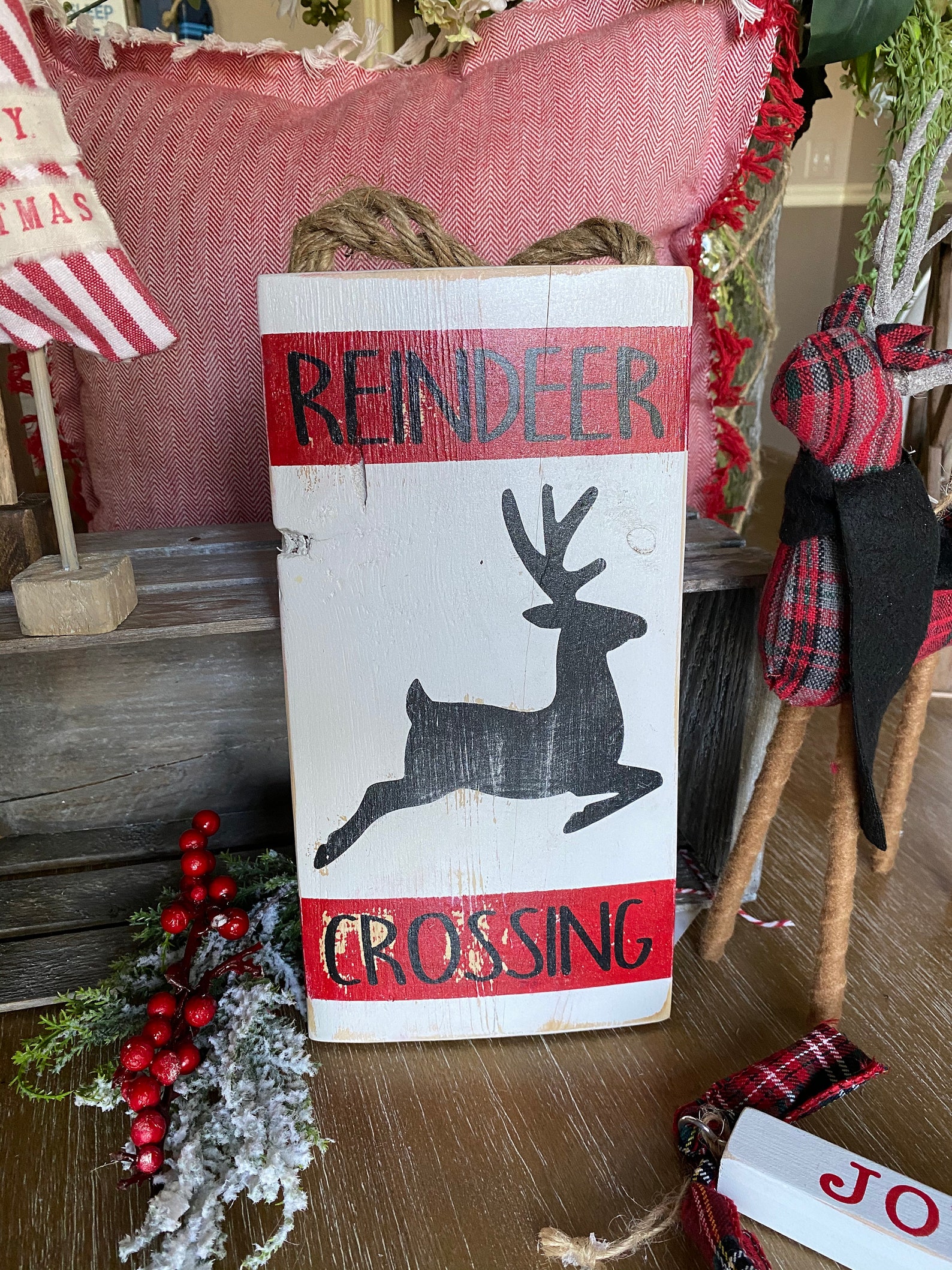 Reindeer crossing wood sign reindeer sign reindeer door Etsy