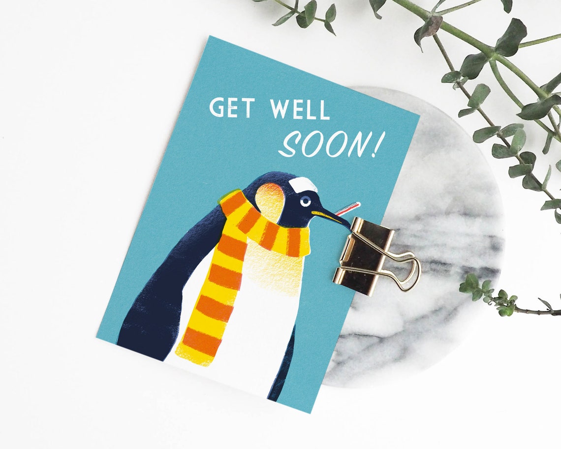 Penguin Get Well Soon Illustration 4x6 Birdie Greeting Card - Etsy