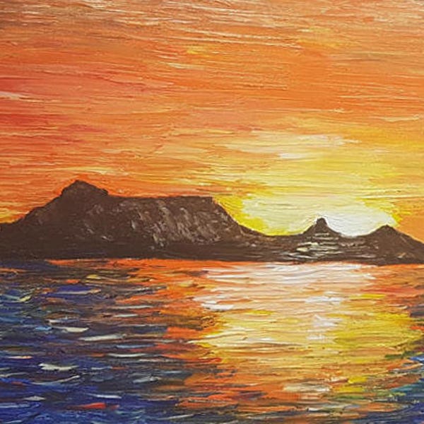 Print Knife Art Abstract Oil Painting   Print  Knife Painting Oil Print  Seascape  Table Mountain Cape Town South Africa