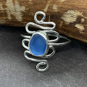 Handmade blue seaglass ring - ocean inspired silver jewellery - ideal gift for girlfriend, bridesmaid, wife or best friend