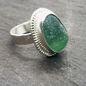 Chunky green sea glass statement ring size L/M - silver statement ring for ladies - ideal 18th or 21st birthday gift - bridesmaid gift
