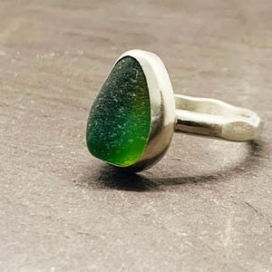 Chunky green seaglass ring - handmade sterling silver statement ring UK size M / US 6.25