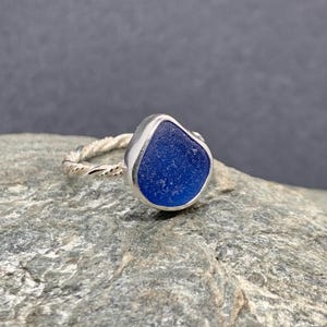Chunky handmade blue seaglass ring UK size M/N - statement sterling silver jewellery - birthday or anniversary gift for wife/girlfriend