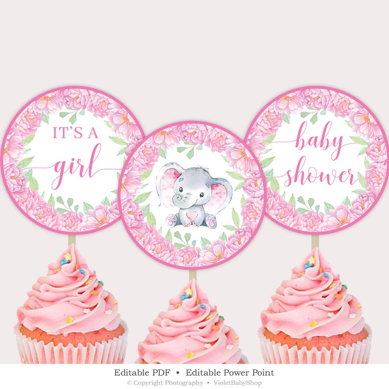 Elephant Cupcake Toppers Template Printable Blush Pink Etsy