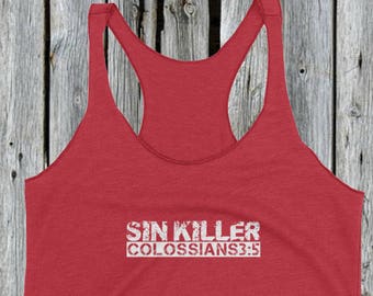 Sin Killer Christian Workout Tank, Bibel-Vers Racerback