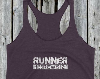 Hebrews 12:1 Christian Racerback Tank Top, Gift for Runner