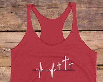 Herzschlag-Design Training Tank für Frauen-Christian, Christian-Tank-Top, Bibel-Vers-Tank, Jesus Shirt für Frauen, Christian Hemd, Geschenk für ru