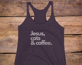 Jesus Cats Coffee Workout tank for women Christian, Christian tank top, Bible verse tank, Jesus shirt for women, gift for runner