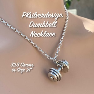 Dumbbell Necklace 925 With Toggle Lock Closure All In Solid Sterling Silver & 3.3mm 925 Cable Chain Or Leather String. With Toggle Closure.