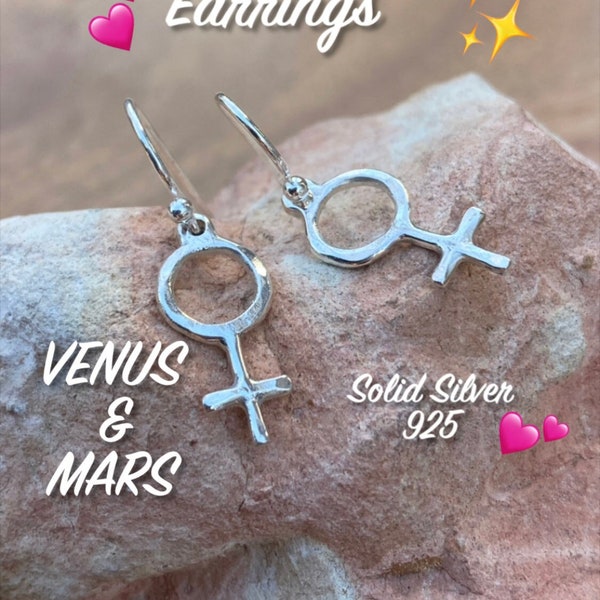 Venus & Mars In 925 Sterling Silver With 2 Options Dangling Or In Stud Earrings Petit And Minimalist Design Of Zodiac Solar System Symbols