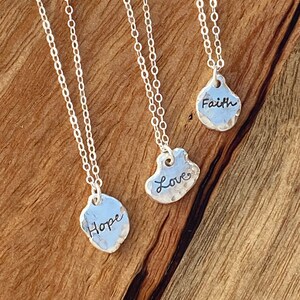 Tiny 925 Dot Necklaces - Love, Hope, Faith - Minimalist, Hand Hammered, Inspirational Necklaces, Positive Message, Recycled Sterling Silver