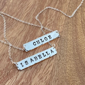 Personalized 925 Bar Necklace Horizontal, Solid Sterling Silver, Name Necklace, Customize For Yourself Or as a Gift With 2&quot; Adjustable Chain