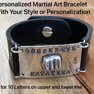 1&quot; Personalized 925 Bracelet Martial Art Budo Style With 1 Inch Solid Sterling Silver, ID Plate Space for 10 Letters On Upper/Under Fist.