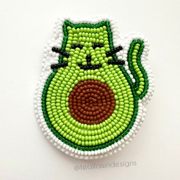 Handmade cat pin accessory beaded avocato pin