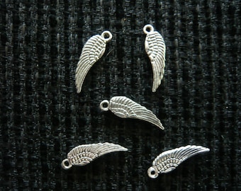 10 Angel Wing Connector Charms Antique Silver Tone 2 Sided SC2709