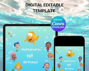 Customizable Bubble Guppies Party Invitation- Digital Party Invite - Bubble Guppies Birthday Decor - Bubble Guppies Theme - Canva Template