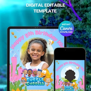 Customizable Bubble Guppies Party Invitation- Digital Party Invite - Bubble Guppies Birthday Decor - Bubble Guppies Theme - Canva Template