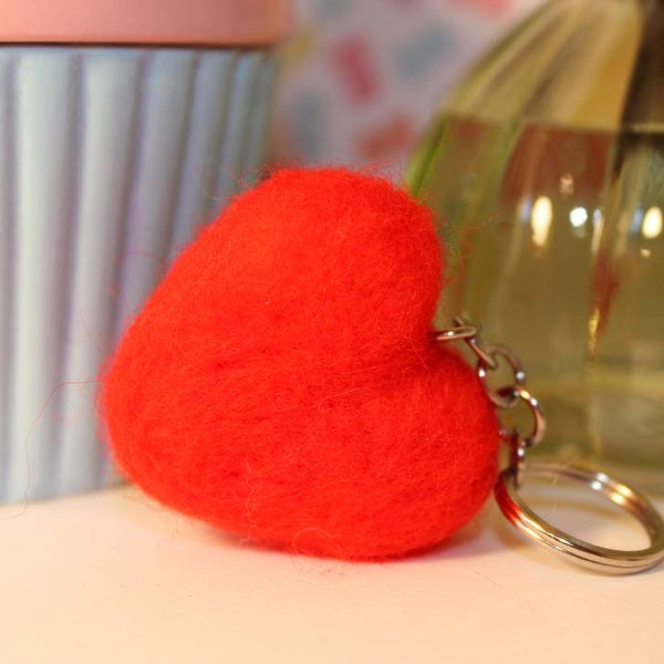 Needle Felted Heart Keychain