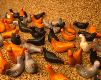Nativity scene figurines, set of three hens, made of polymer clay