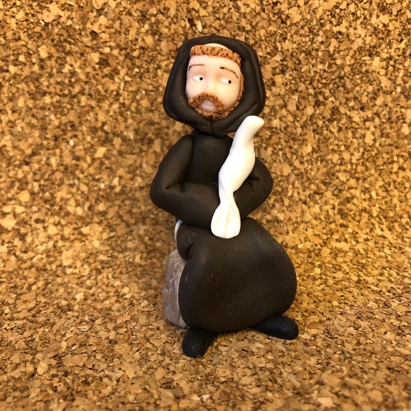 Santon Saint François d'Assise, Crèche de Noël, Saint François et l'esprit Saint, fabrication artisanale, fimo