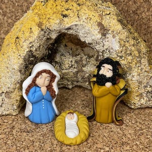Nativity with decoration, Mary, Jesus, Joseph, 4CM, Christmas decoration, handmade, fimo