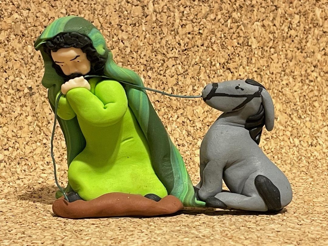 Christmas Nativity Scene Figurine, Man and Donkey Refusing to Move ...