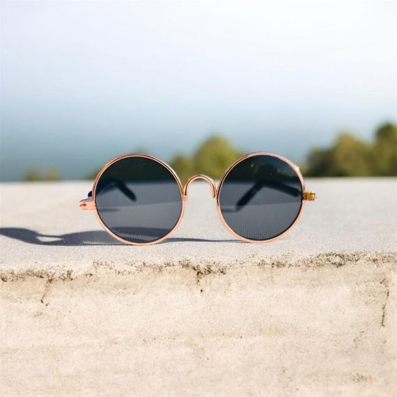 Cat Sunglasses With Black Lenses and Gold Frame, Pet Photo  display picture 1