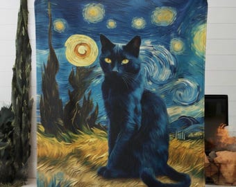 Black Cat Van Goth Plush Blanket – Halloween, Gothic Decor