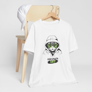 Cat Hacker Graphic Tee, Rolig Geek-T-shirt, Unisex Jerseytröja