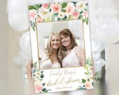 Bridal Photo Booth Frame, Photo Booth Printable, Editable Template Frame, Rustic Blush Floral Gold, Dusty Rose, BG25
