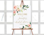 Bridal Shower Welcome Sign, Bridal Sign Printable, Rustic Blush Floral Gold, Dusty Rose, Wedding Party, Editable Template, BG25