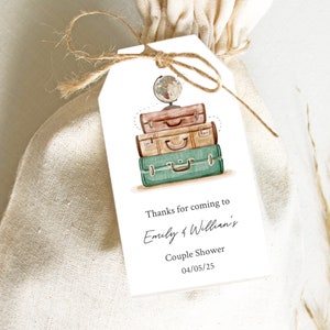 Travel Favor Tags Printable Gift Tags The Adventure Begins Travel Around The World Couple Shower Editable Template Thank You Labels TW2