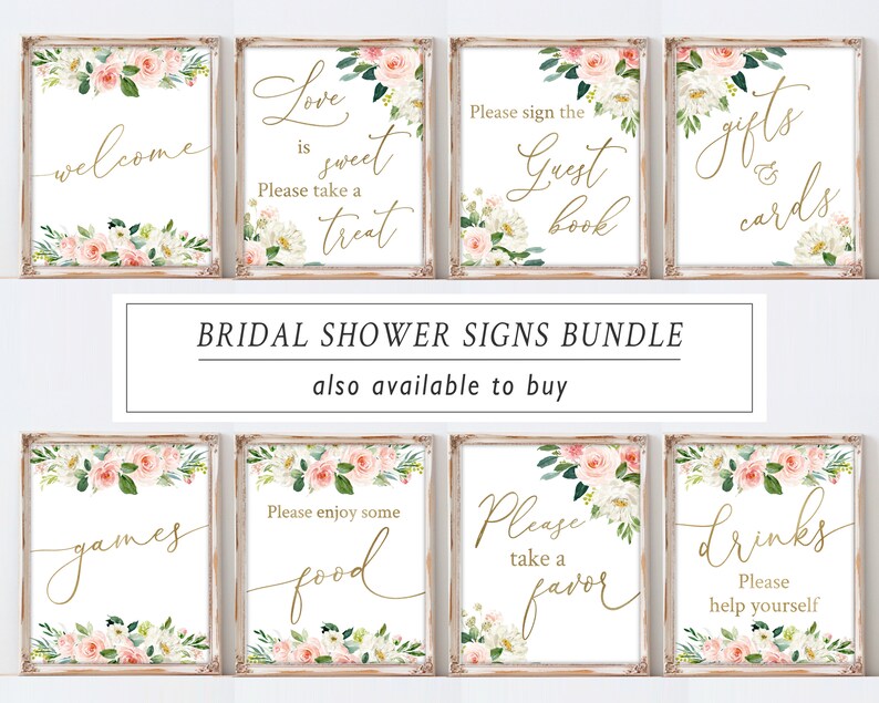 Bridal Shower Welcome Sign, Bridal Sign Printable, Rustic Blush Floral Gold, Dusty Rose, Wedding Party, Editable Template, BG25 image 8