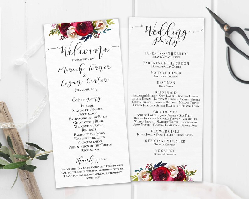 Wedding Program Printable Editable Template Wedding Service - Etsy
