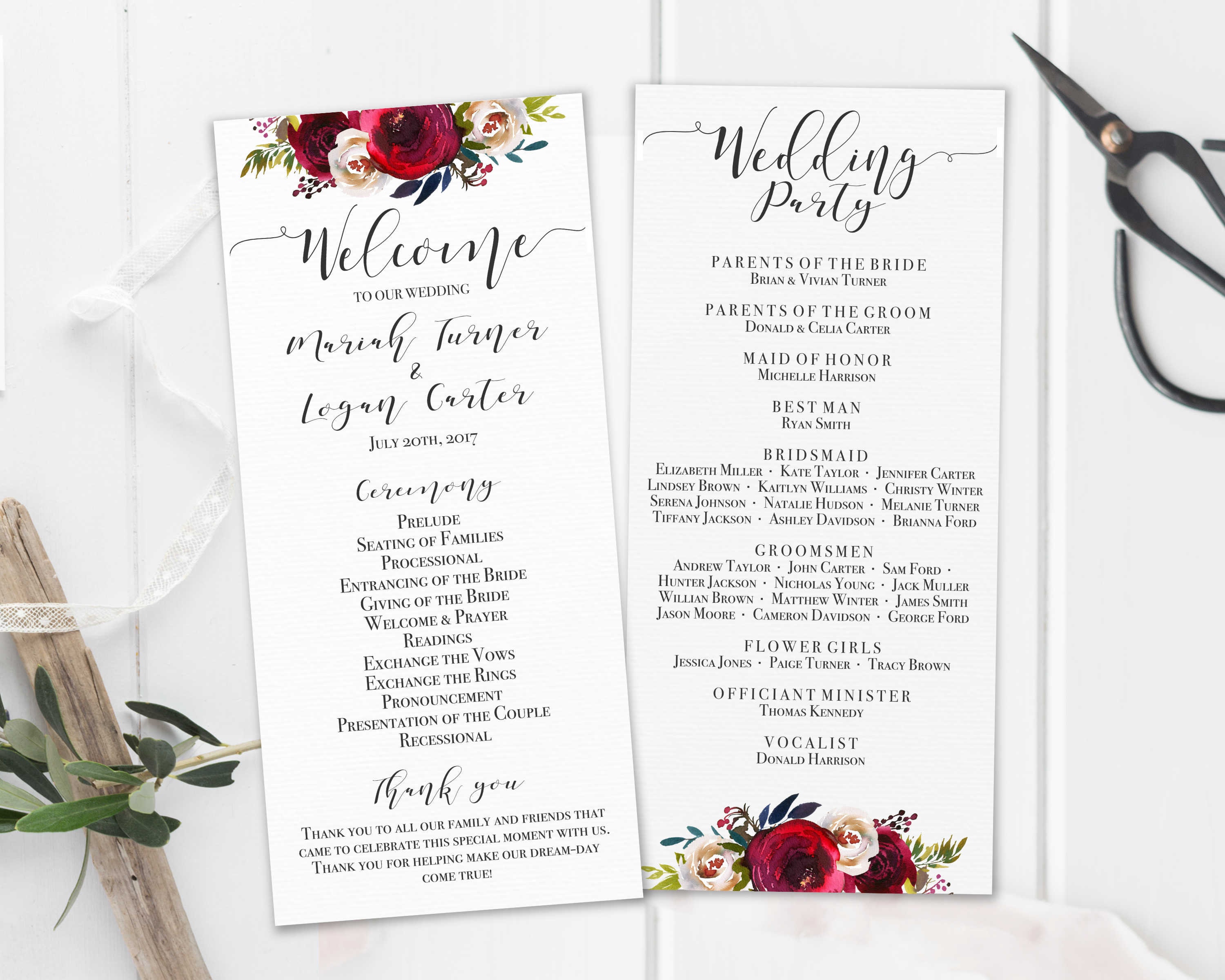 Wedding Program Printable Editable Template Wedding Service | Etsy