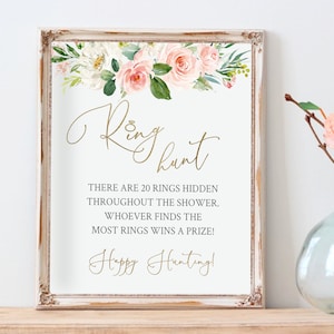 Find the Ring game Sign Printable, Blush Floral Ring Hunt Game, Bridal Shower Game, Dusty Rose Blush Gold Floral, Gold Calligraphy, BG25