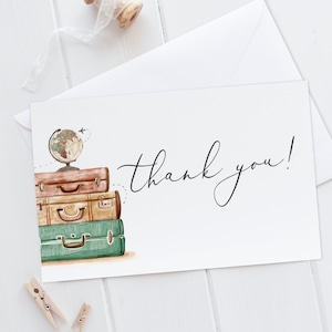 Tarjeta de agradecimiento, tarjeta plegable imprimible, la aventura comienza, viaje, mundo, acuarela, tarjeta de agradecimiento, tarjeta de tienda TW2