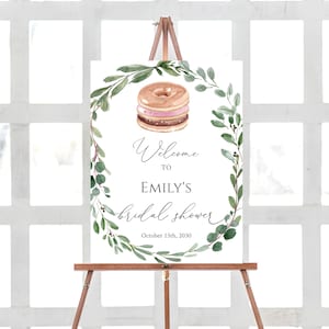 Donuts Bridal Shower Welcome Sign, Bridal Sign Printable, Donuts & Diamonds Greenery, Bridal Party, Editable Template Corjl DD2