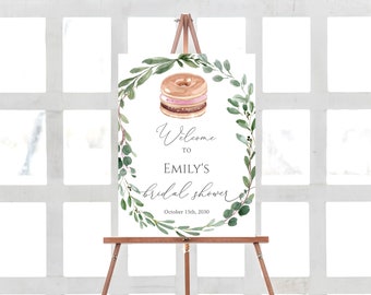 Donuts Bridal Shower Welcome Sign, Bridal Sign Printable, Donuts & Diamonds Greenery, Bridal Party, Editable Template Corjl DD2