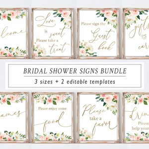 Bridal Shower Signs Set, Printable Bundle, Bridal Signage, Rustic Blush ...