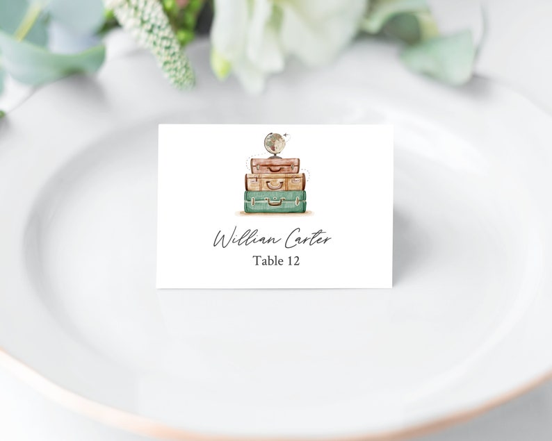 Travel Place Cards Name Card Foldable Editable Template The Adventure Begins Travel Around the World TW2 image 3