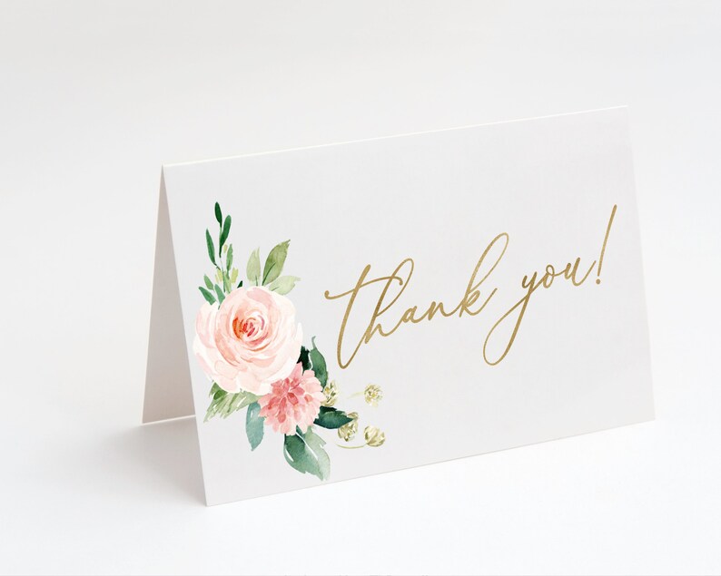 Dusty Blush Rustic Floral Thank You Card BG25 Thanks Card Tent Card Foldable Card Printable