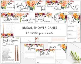 Fall Bridal Shower Games, Bridal Games Bundle, Printable Bridal Party Games, Autumn Wedding Shower Games, Editable Games Template, FF02