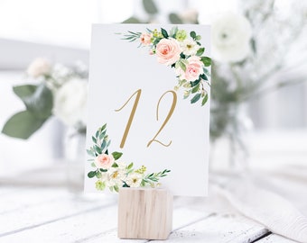 Table Numbers Printable, Wedding Table Numbers, Rustic Blush Floral Gold, Dusty Rose, Wedding Table Numbers Printable, LDS Wedding, BG25