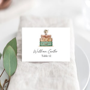 Travel Place Cards Name Card Foldable Editable Template The Adventure Begins Travel Around the World TW2 image 1