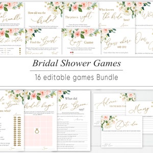 Bridal Shower Games, Bridal Shower Games Printable, Bridal Shower Games Bundle, Rustic Blush Floral Gold, Dusty Rose Bridal Shower Game BG25