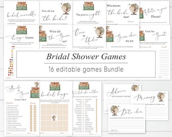 Wedding Shower Games Couple Shower Bridal Shower Games Printable Bundle The Adventure Begins Travel World Watercolor TW2